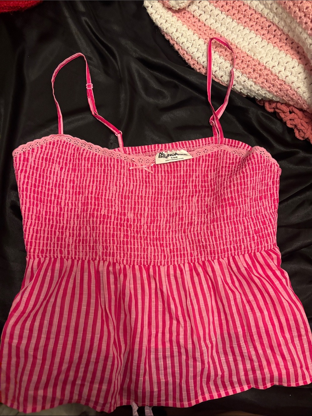 No Boundaries Pink Striped Smocked Tank Top